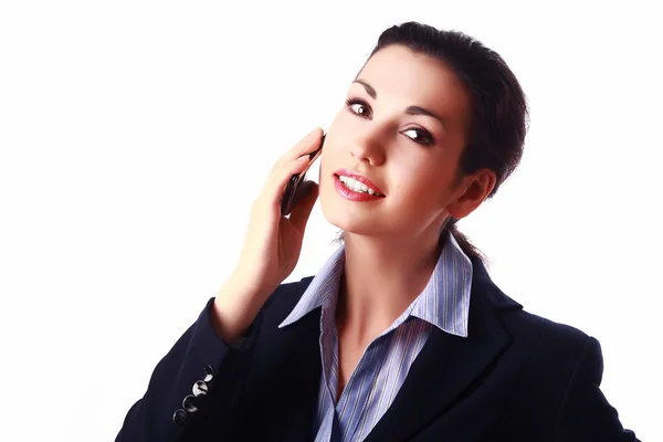 Attraente donna d'affari ispirato con il telefono cellulare — Foto Stock