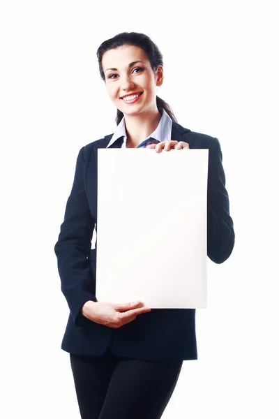 Attractive business woman with empty paper sheet — Stock Photo, Image