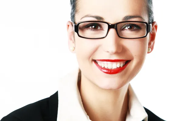 Χαμογελαστή γυναίκα με γυαλιά — Φωτογραφία Αρχείου