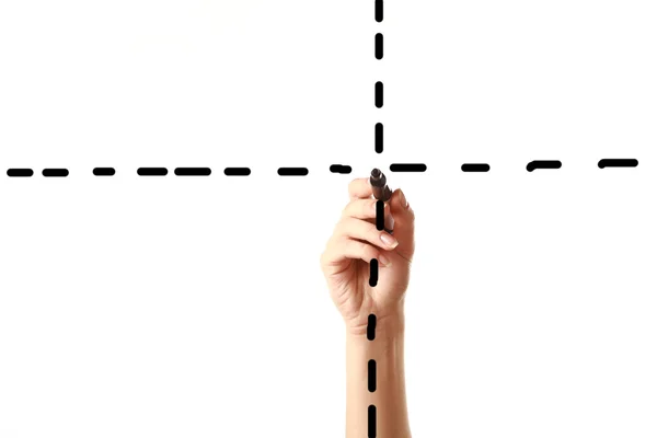 Female hand drawing dotted lines with black marker — Stock Photo, Image