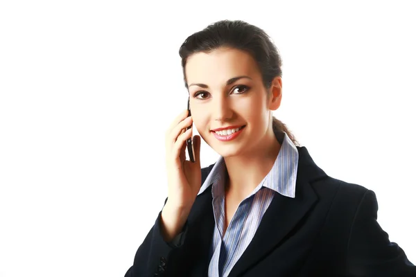 Femme d'affaires attrayante souriante appelant par téléphone — Photo