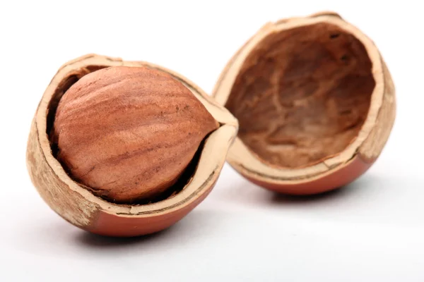 Hazelnut in cracked nutshell — Stock Photo, Image