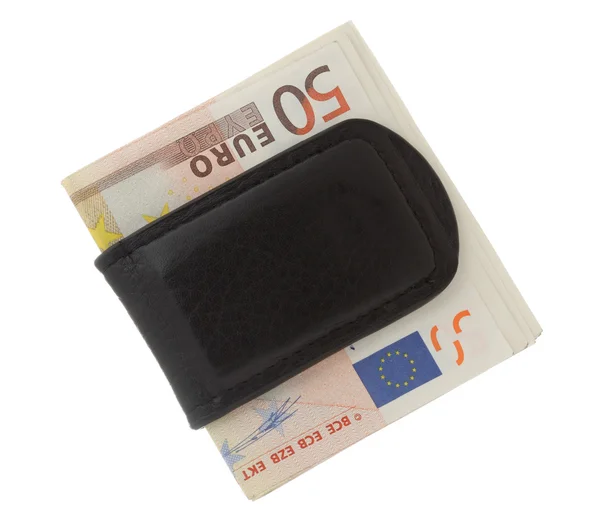 Euro w klip pieniądze — Zdjęcie stockowe