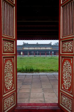 Red Wooden Doors and Temple, Hue Citadel clipart