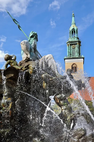 stock image Neptune Fountain & Marienkirche, Berlin