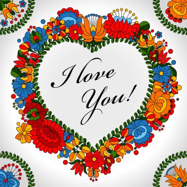 Hungarian traditional folk ornament heart background template clipart