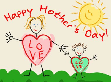 Happy mother's day children's draw, vector illustration clipart