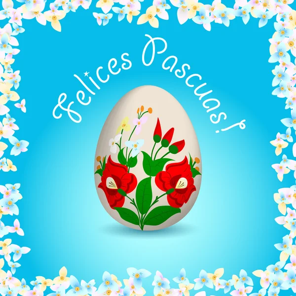 Feliz Pascua - Texto en español y huevo de Pascua pintado — Vector de stock