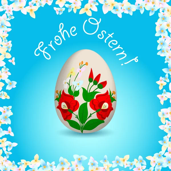 Feliz Pascua - Texto alemán y huevo de Pascua pintado — Vector de stock