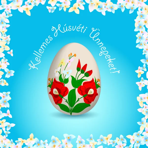 Vrolijk Pasen - Hongaarse tekst, geschilderde Paasei — Stockvector