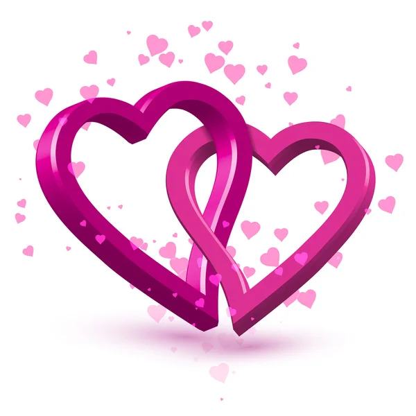3d pink hearts, isolated — Stock Vector
