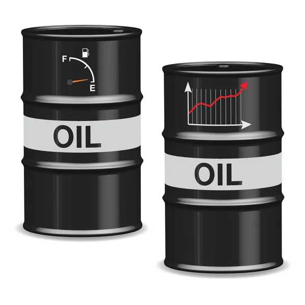Barris de crise de petróleo sobre fundo branco - Inglês — Vetor de Stock