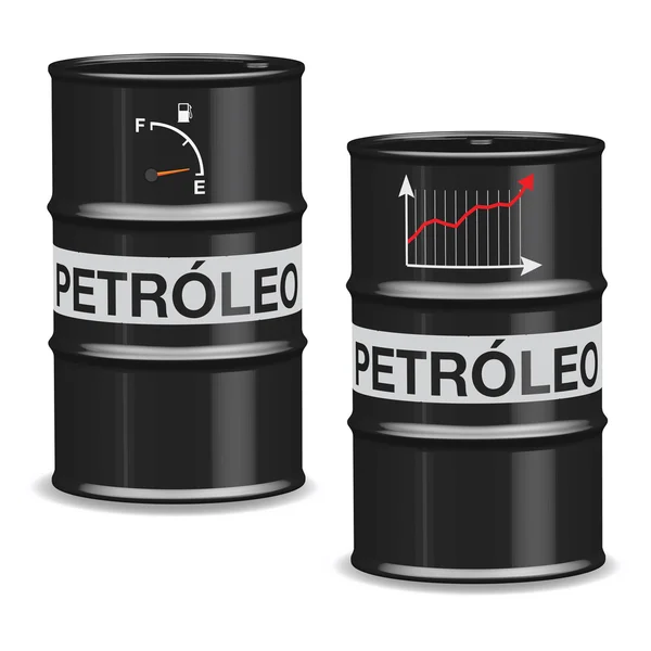 Barris de crise de petróleo sobre fundo branco - Espanhol — Vetor de Stock