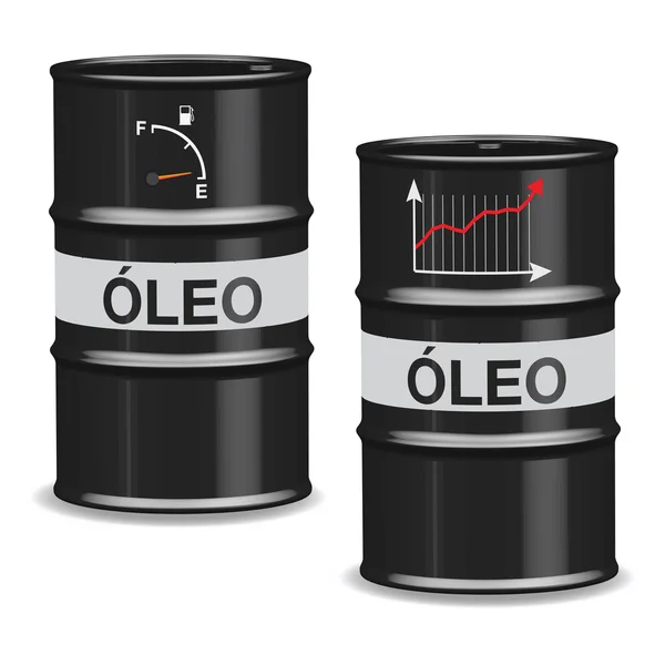 Barris de crise petrolífera sobre fundo branco - Português — Vetor de Stock