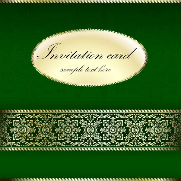 Grüne und goldene Einladungskarte mit Ornamentmotiv — Stockvektor