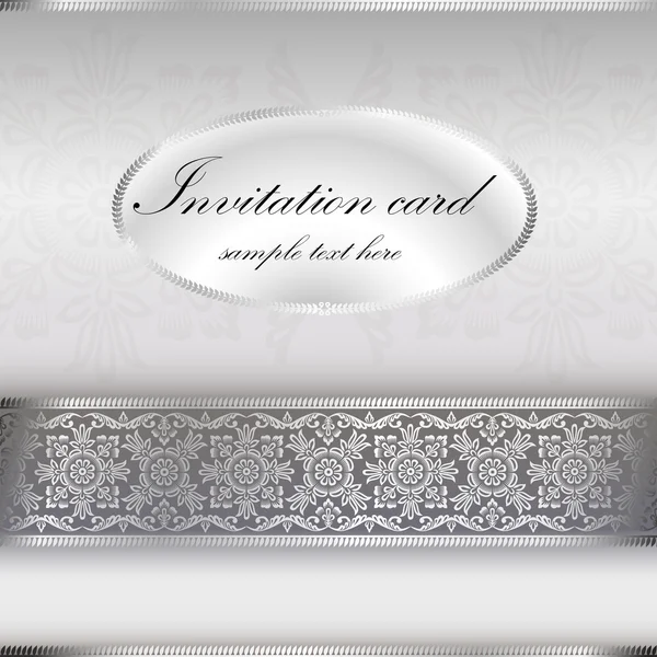 Silberne Einladungskarte mit Ornamentmotiv — Stockvektor