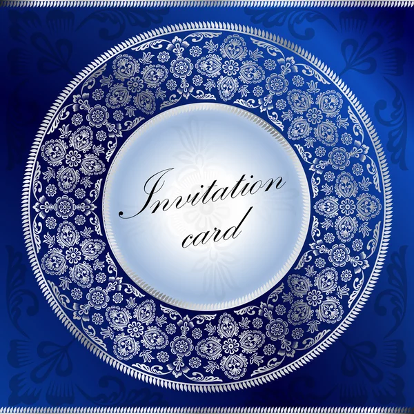 Cartão de convite azul com motivo de ornamento — Vetor de Stock