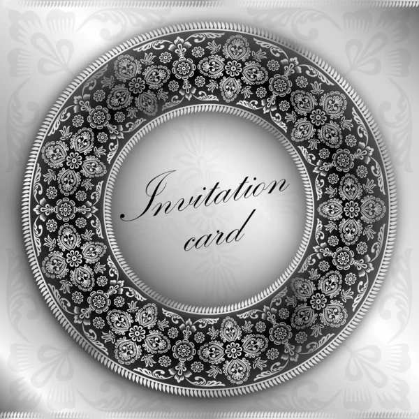 Stříbrný Pozvánka s motivem zaoblenými ornament — Stockový vektor