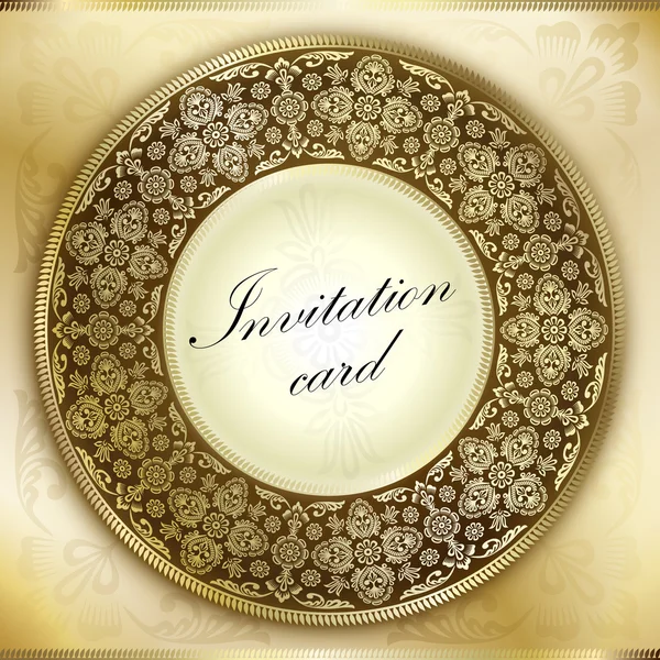 Carte d'invitation en or avec motif ornement arrondi — Image vectorielle