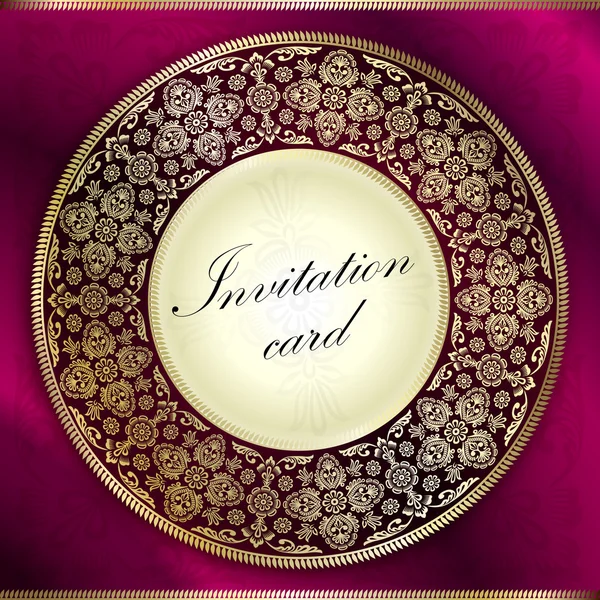 Tarjeta de invitación púrpura con adorno redondeado — Archivo Imágenes Vectoriales