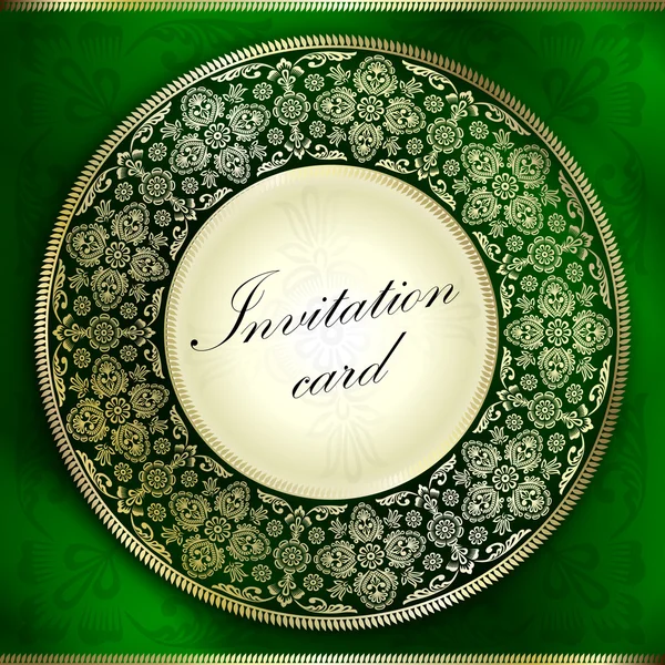 Cartão de convite verde com motivo ornamento arredondado — Vetor de Stock