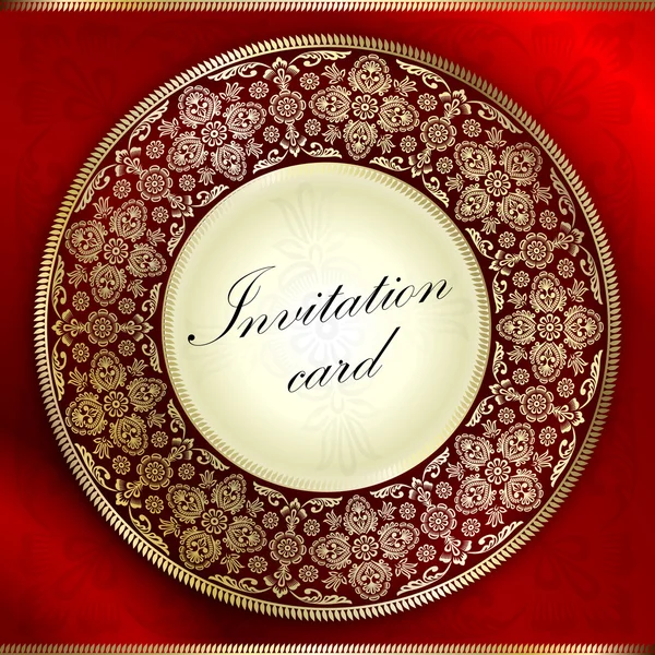 Carte d'invitation rouge avec motif d'ornement arrondi — Image vectorielle
