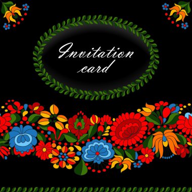 Hungarian traditional folk ornament invitation card template clipart