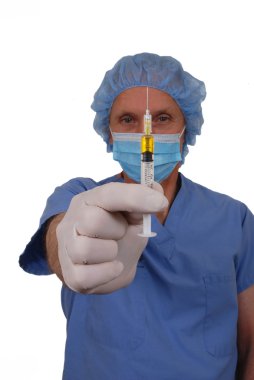 Surgeon holding syringe clipart