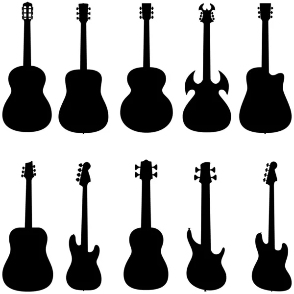 Gitar siluet kümesi — Stok Vektör