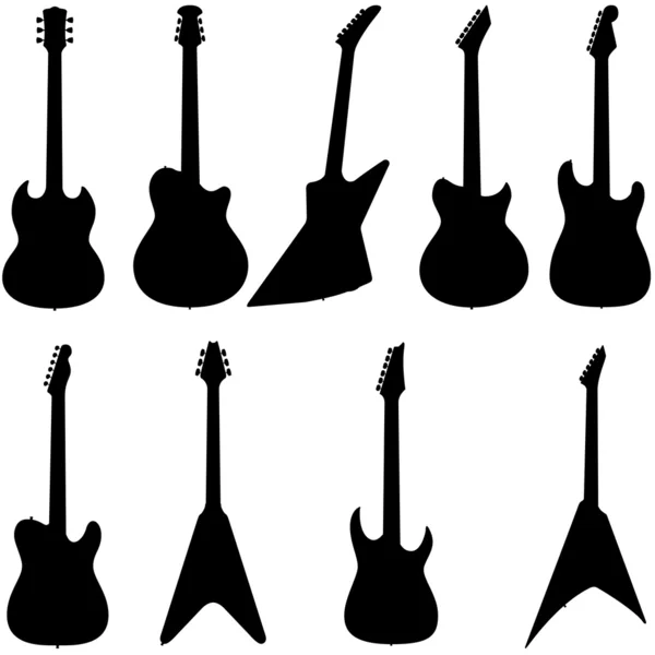 Set of electric guitar silhouette — Stock Vector