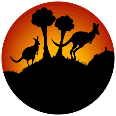 Sunset with two kangaroos clipart