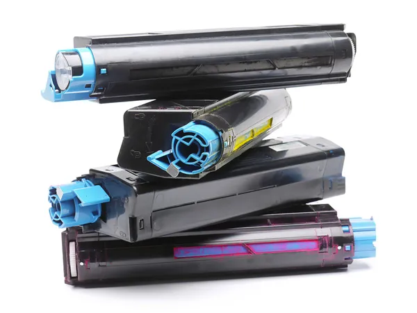 Cuatro cartuchos de tóner de impresora láser a color — Foto de Stock