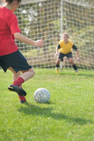 Kicking and Defending in soccer — Stock Photo, Image