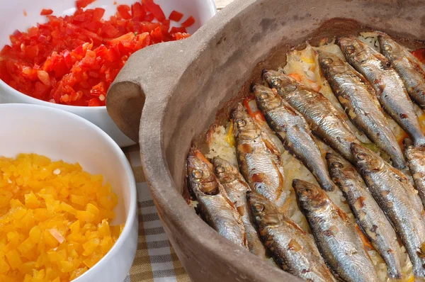 Ikan sarden panggang dengan nasi — Stok Foto