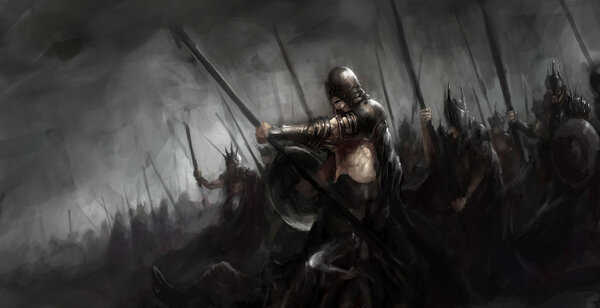 General leading his army in war