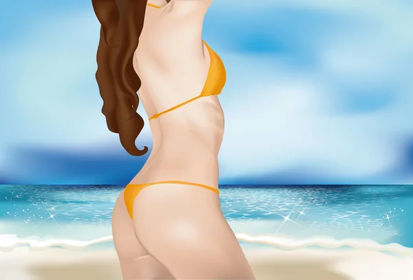 Bikini fille sur la plage — Image vectorielle