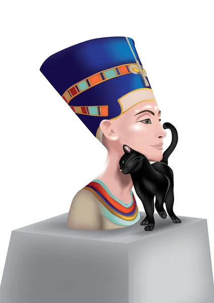 Nefertiti with cat — Stock Vector