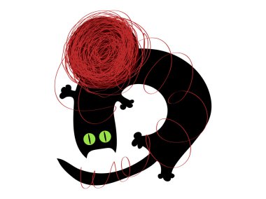 Cat playing with a ball of yarn. clipart