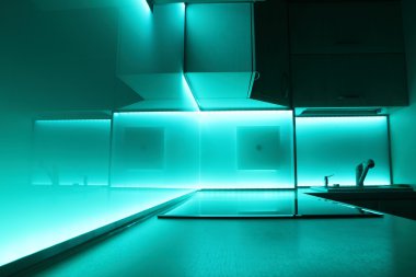 Kitchen with led lighting clipart