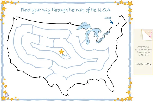 アメリカ合衆国地図迷路パズル — ストックベクタ