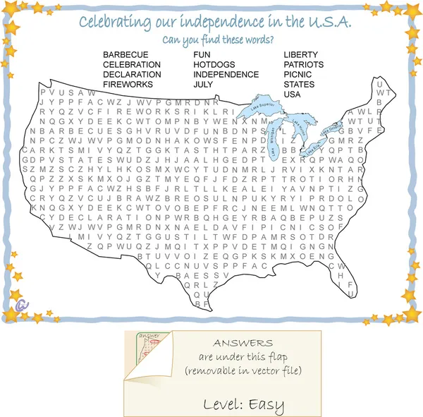 USA mapu wordfind puzzle — Stockový vektor