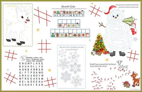 Placemat Christmas Printable Activity Sheet 5 — Stock vektor