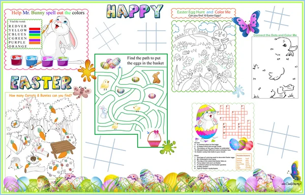 Placemat Easter Printable Activity Sheet 2 — Stock Vector