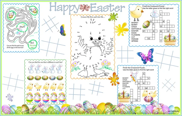 Placemat Easter Printable Activity Sheet 4 — 스톡 벡터
