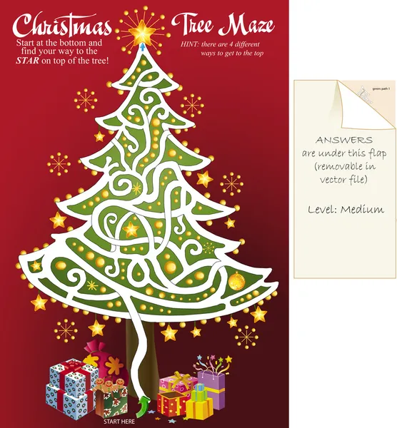 Natal árvore labirinto quebra-cabeça 2 — Vetor de Stock