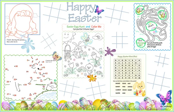 Placemat Easter Printable Activity Sheet 3 — Stockvector