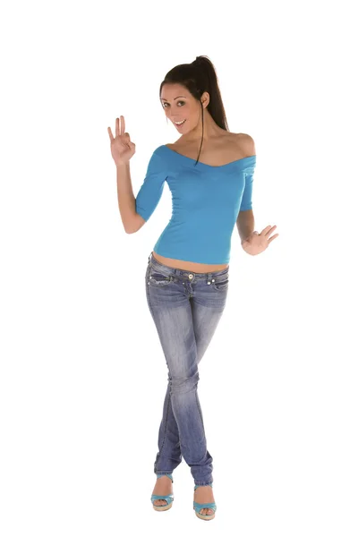 Fiatal nő hüvelykujjal felfelé — Stock Fotó