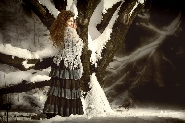 冬の森の美女 — ストック写真