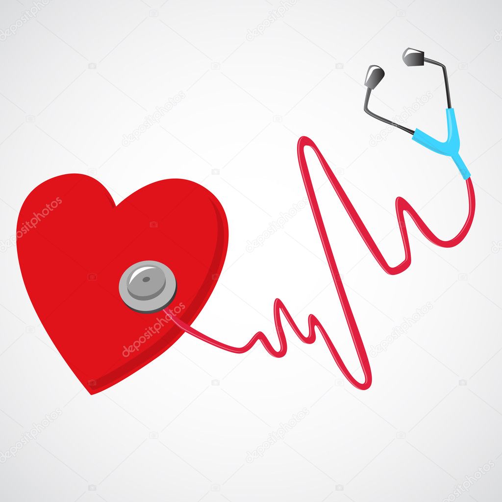 Heart and a stethoscope with heartbeat symbol — Stock Vector © W1nDkh
