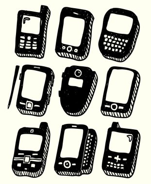 Doodle stil cep telefonları kümesi